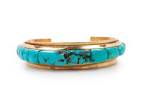 14k Gold, Turquoise, and Lapis Inlay Cuff Bracelet