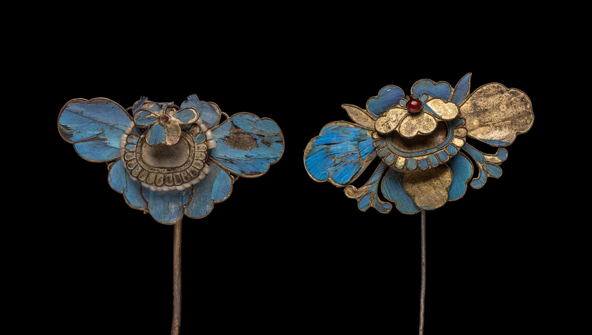 Four Chinese Gilt Metal Hair Ornaments