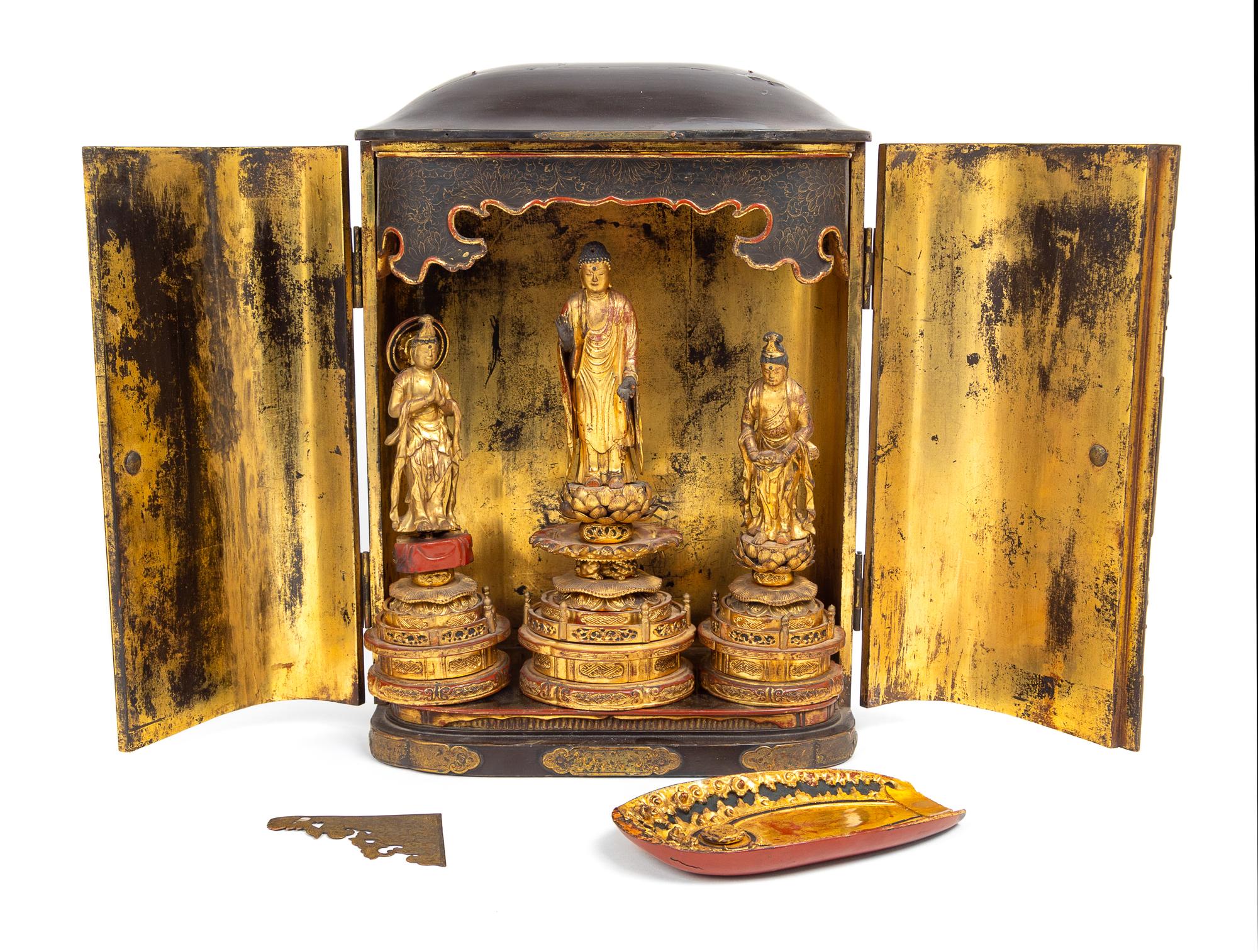 A Japanese Gilt and Black Lacquered Wood Buddhist Shrine Height 15 inches — 18TH/19TH CENTURY