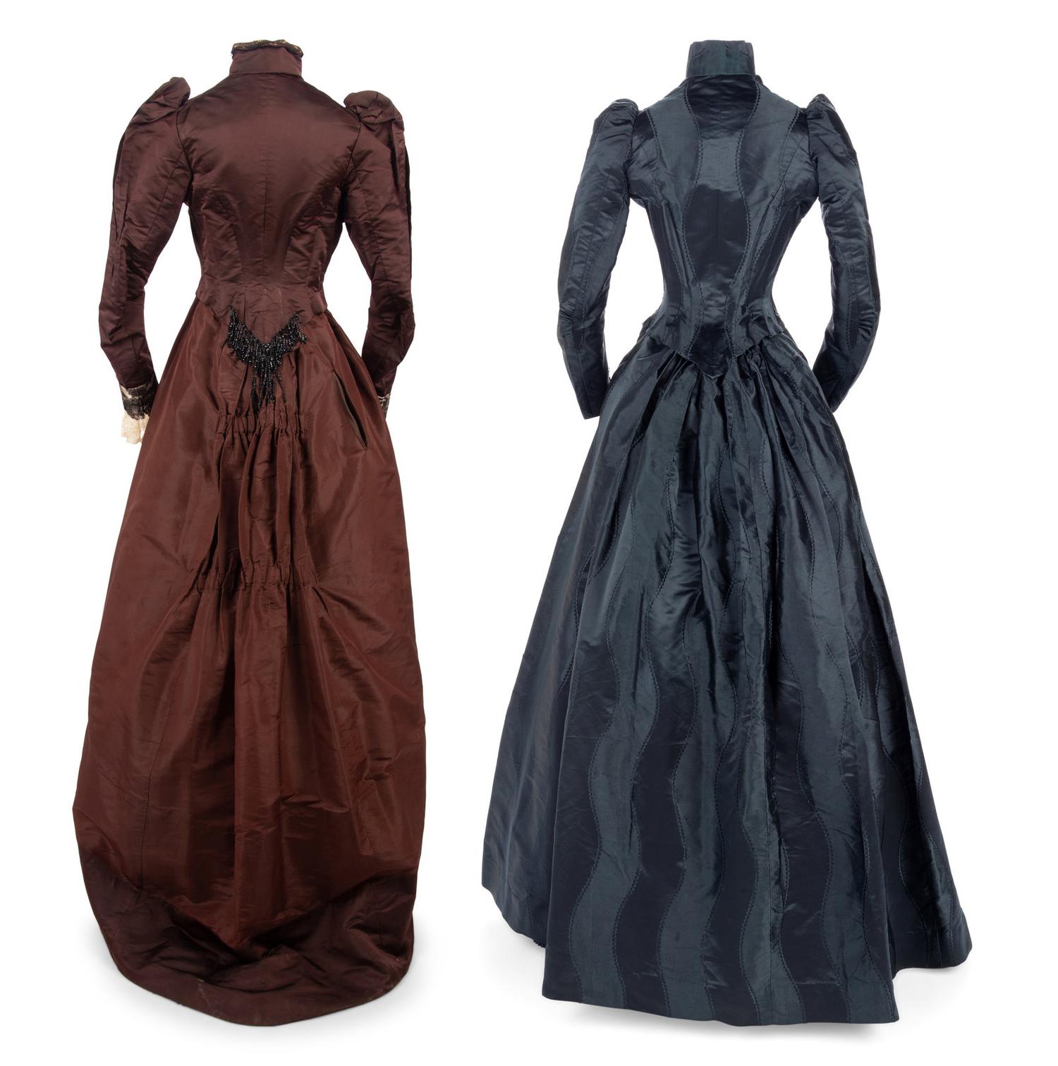 Two Silk Bustle Dresses, 1890s
