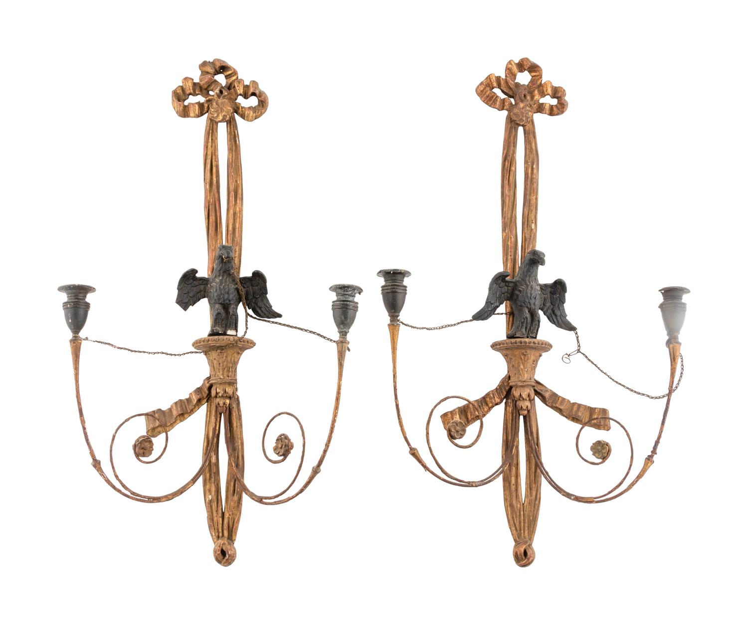 A Pair of Federal Style Giltwood Sconces