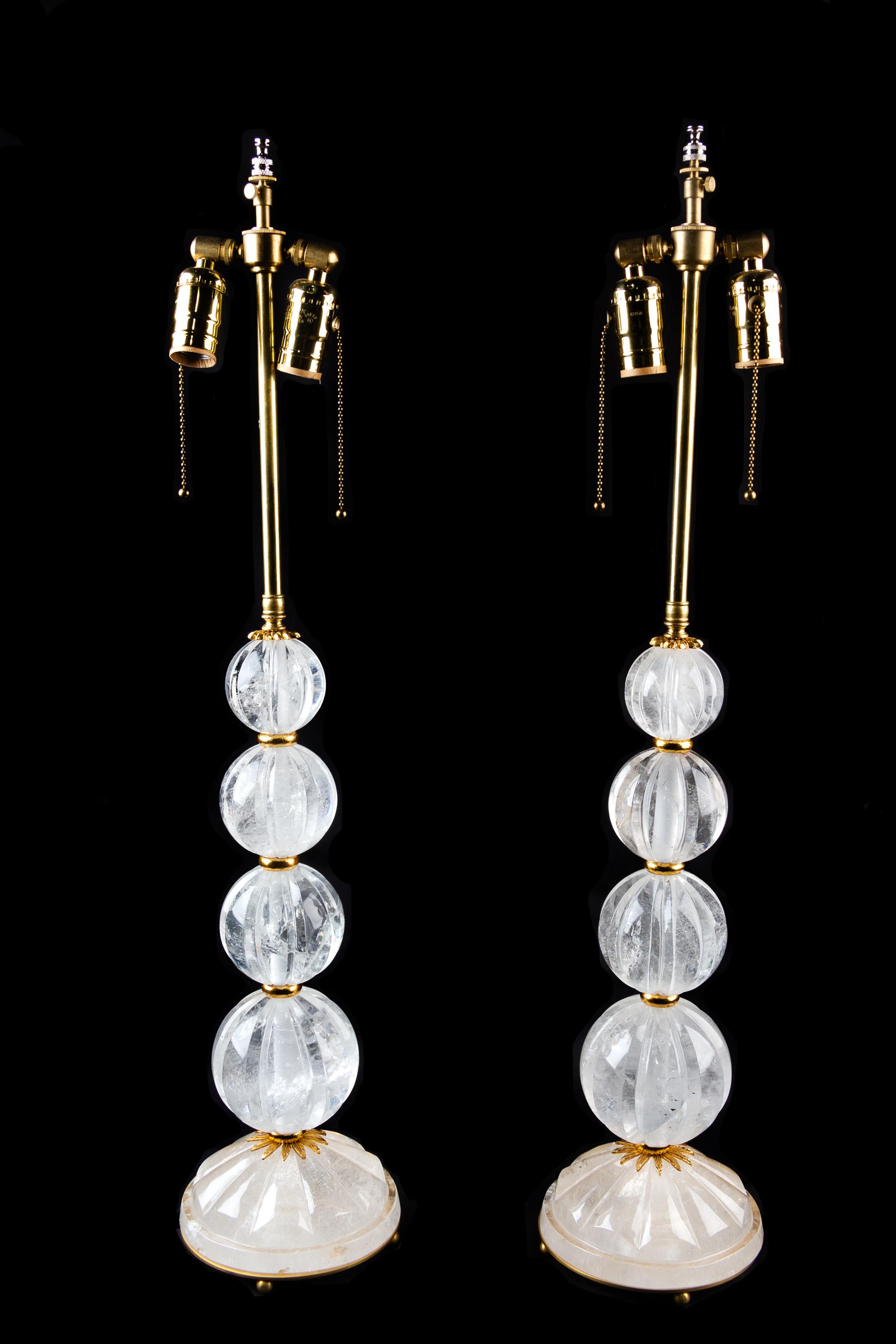 A Pair of Rock Crystal Table Lamps Height overall 31 inches. — 20TH CENTURY