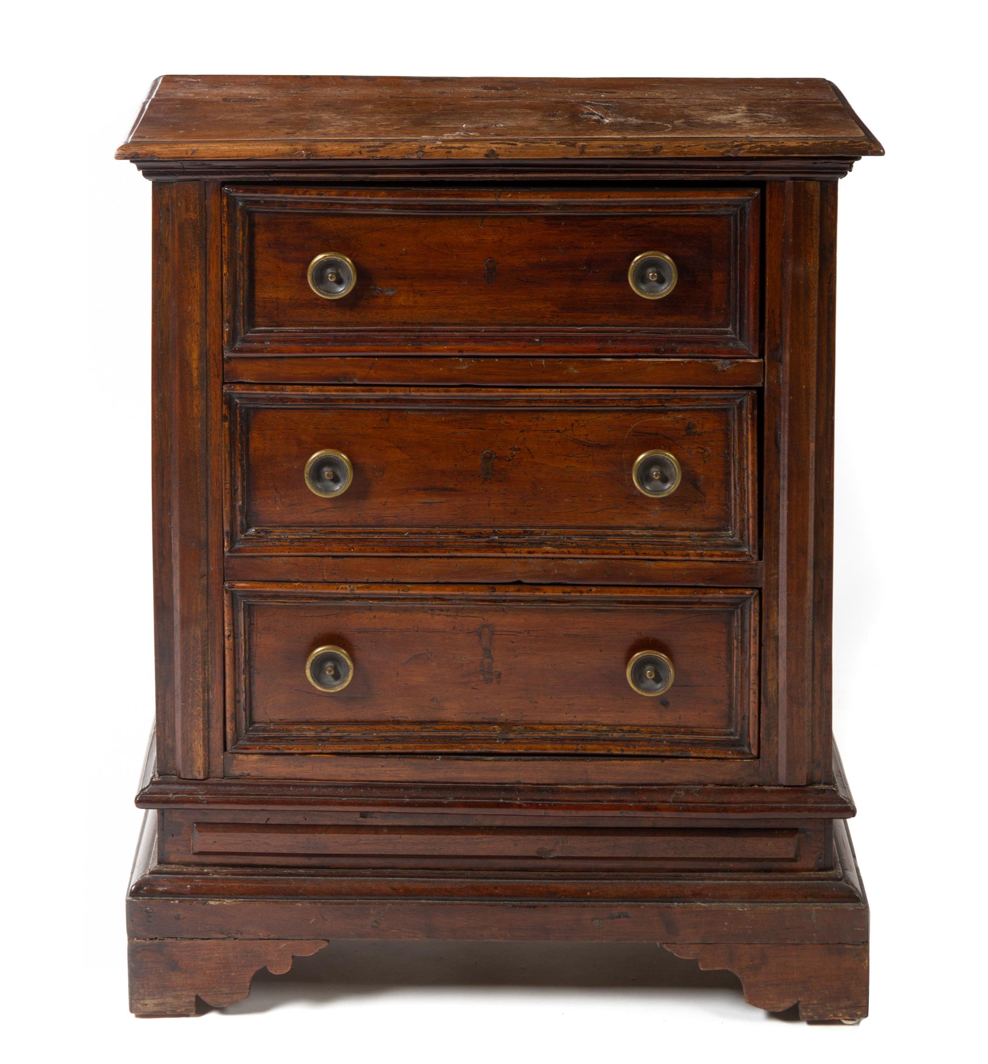 An Italian Walnut Side Cabinet Height 34 3/4 x width 29 1/2 x depth 12 inches. — 17TH CENTURY, WITH ALTERATION