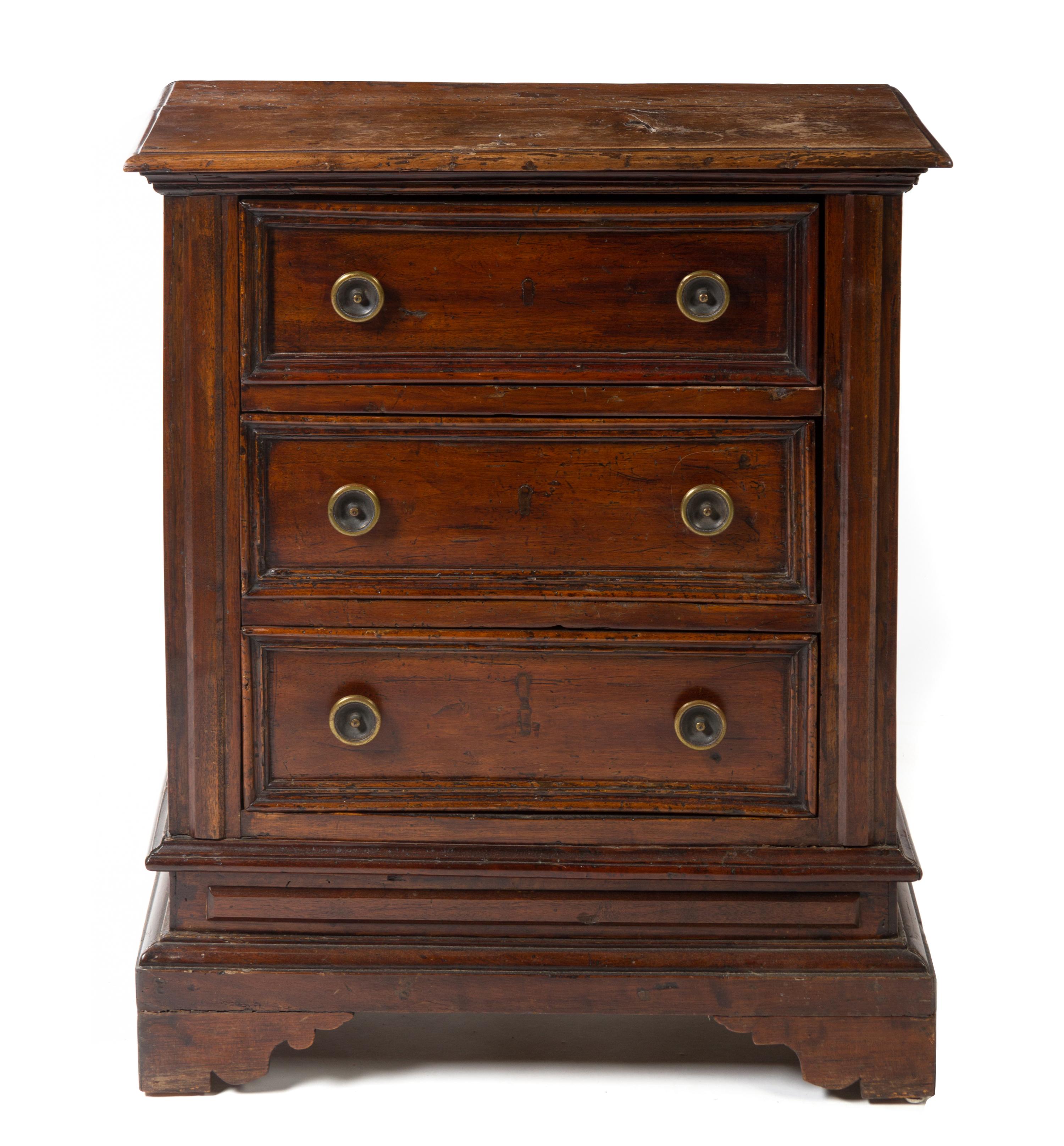 An Italian Walnut Side Cabinet Height 34 3/4 x width 29 1/2 x depth 12 inches. — 17TH CENTURY, WITH ALTERATION