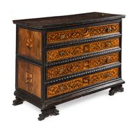 An Italian Baroque Marquetry and Part-Ebonized Bureau Chest