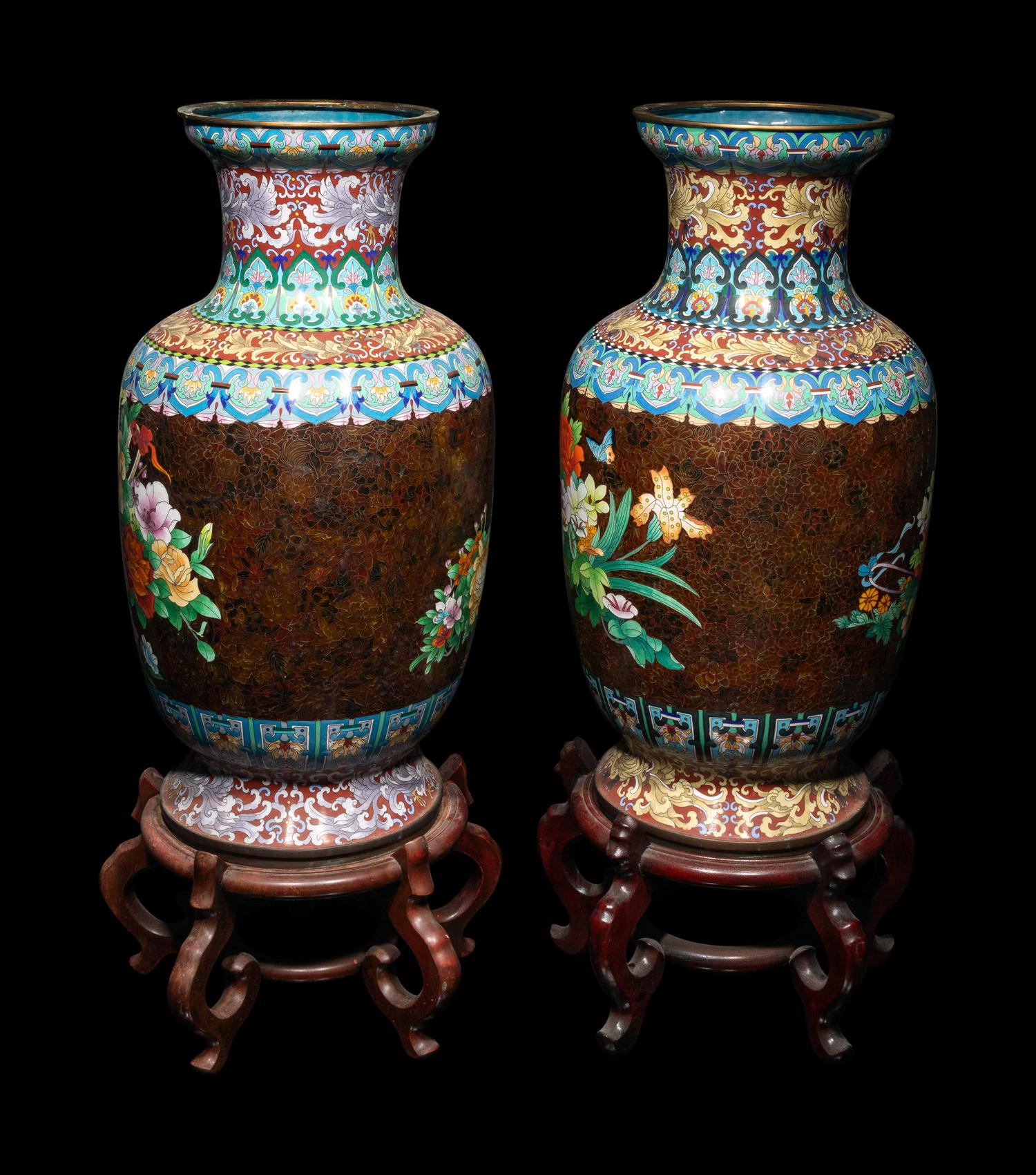 Two Pairs of Large Chinese Cloisonné Baluster Vases