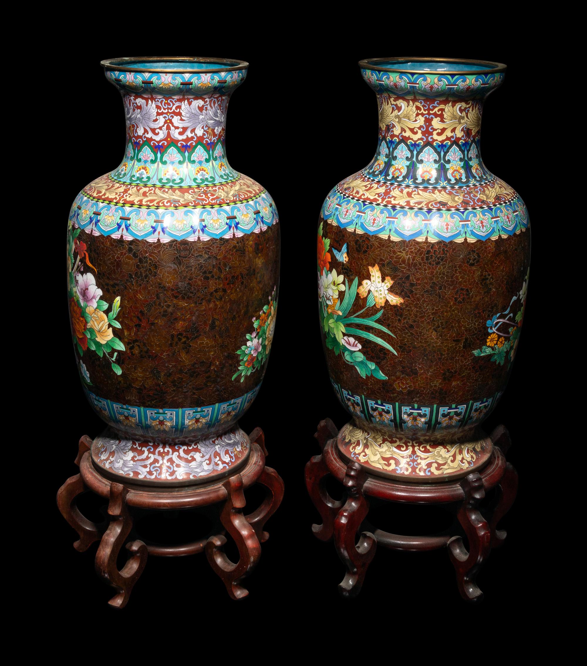 Two Pairs of Large Chinese Cloisonné Baluster Vases