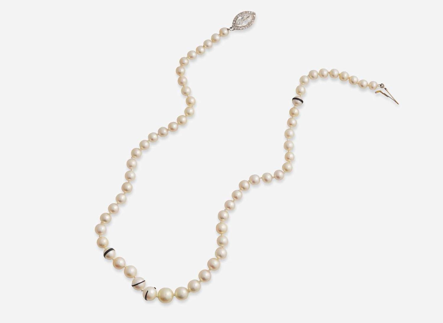 A Single-Strand Pearl and Diamond Necklace, Cartier