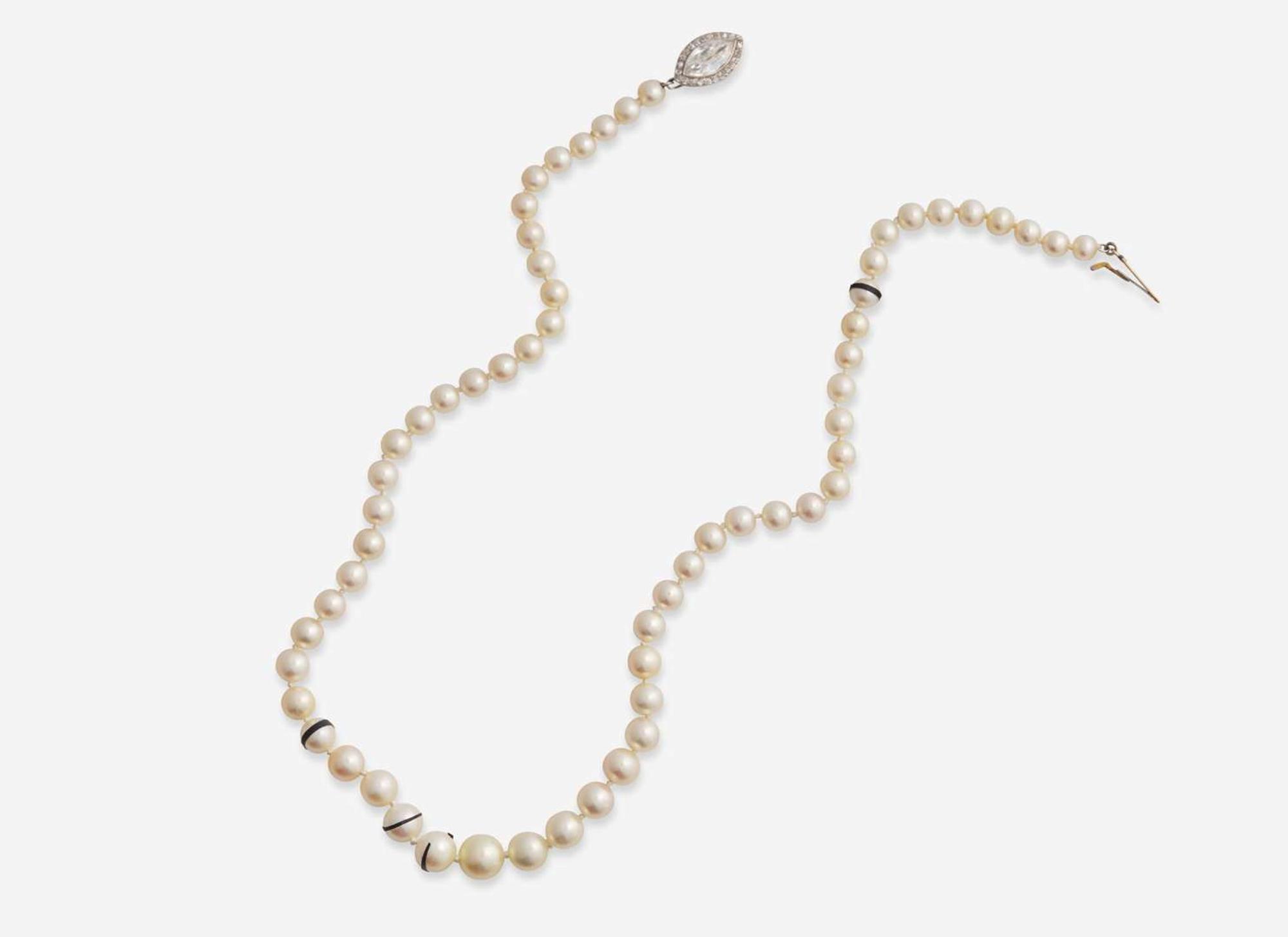 A Single-Strand Pearl and Diamond Necklace, Cartier