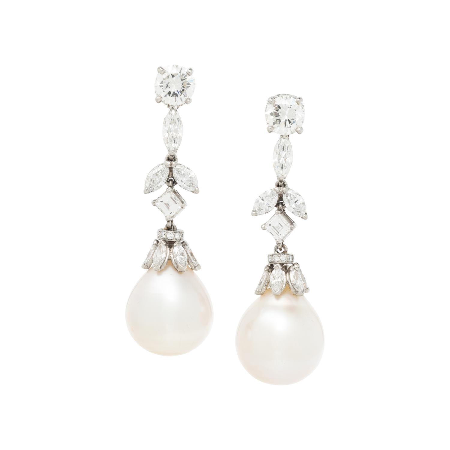 CULTURED PEARL AND DIAMOND DROP EARRINGS