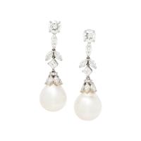 CULTURED PEARL AND DIAMOND DROP EARRINGS