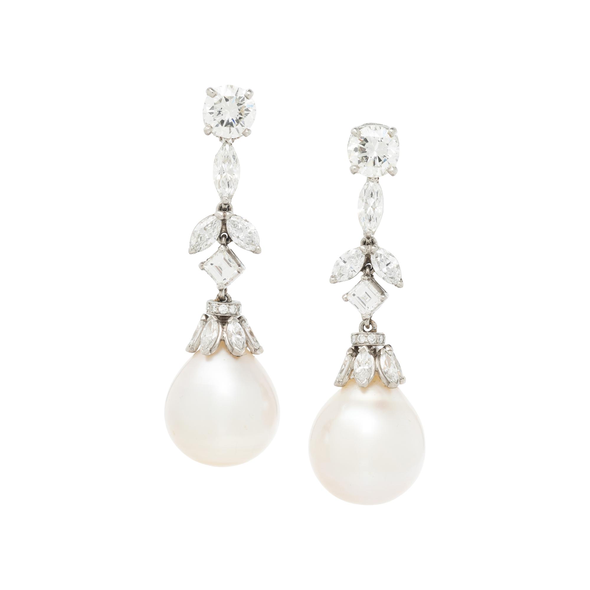CULTURED PEARL AND DIAMOND DROP EARRINGS
