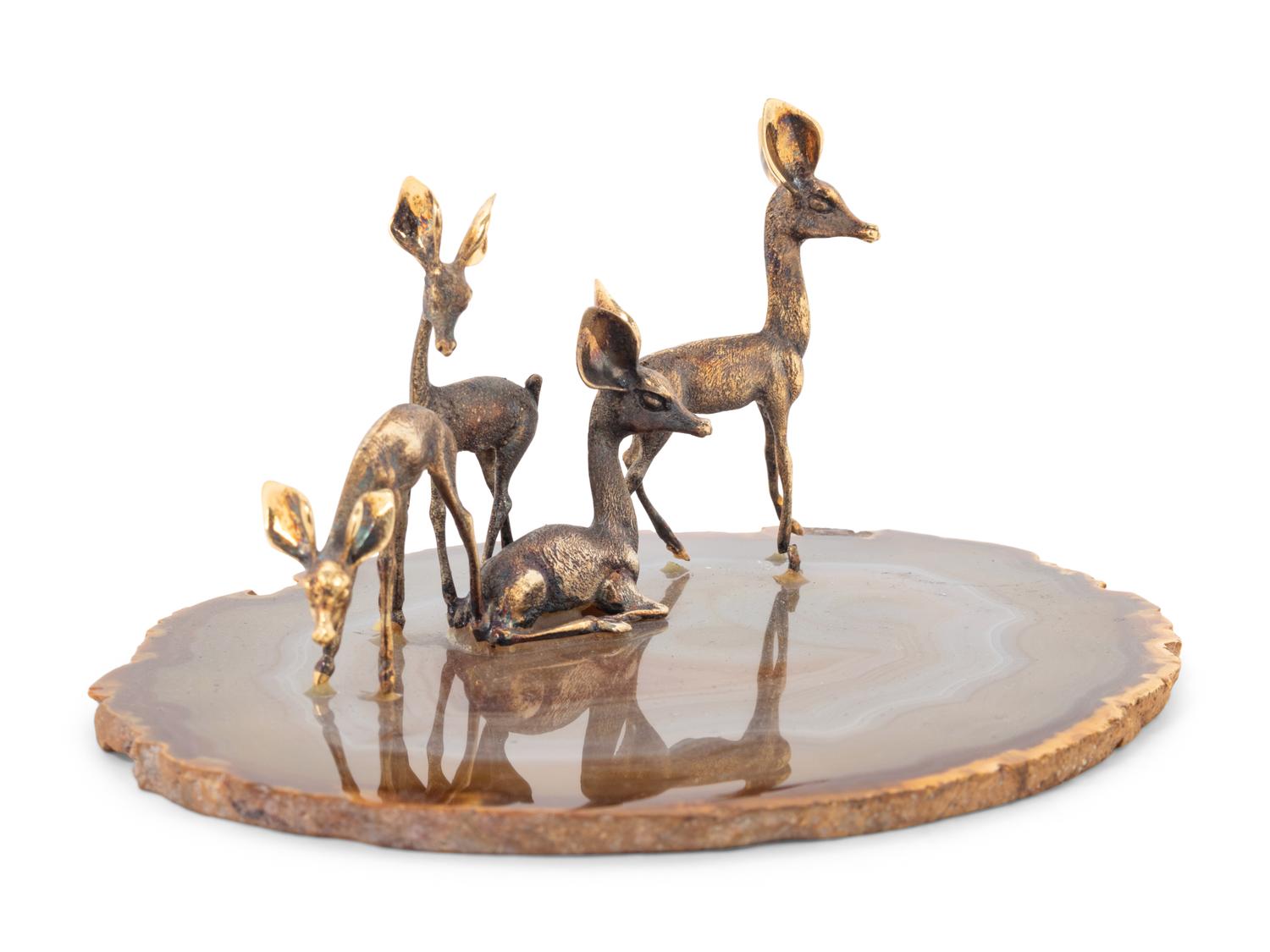 A Cartier Silver and Agate Deer Sculpture