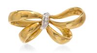 An 18 Karat Two Tone Gold and Diamond Bow Brooch, 5.10 dwts.