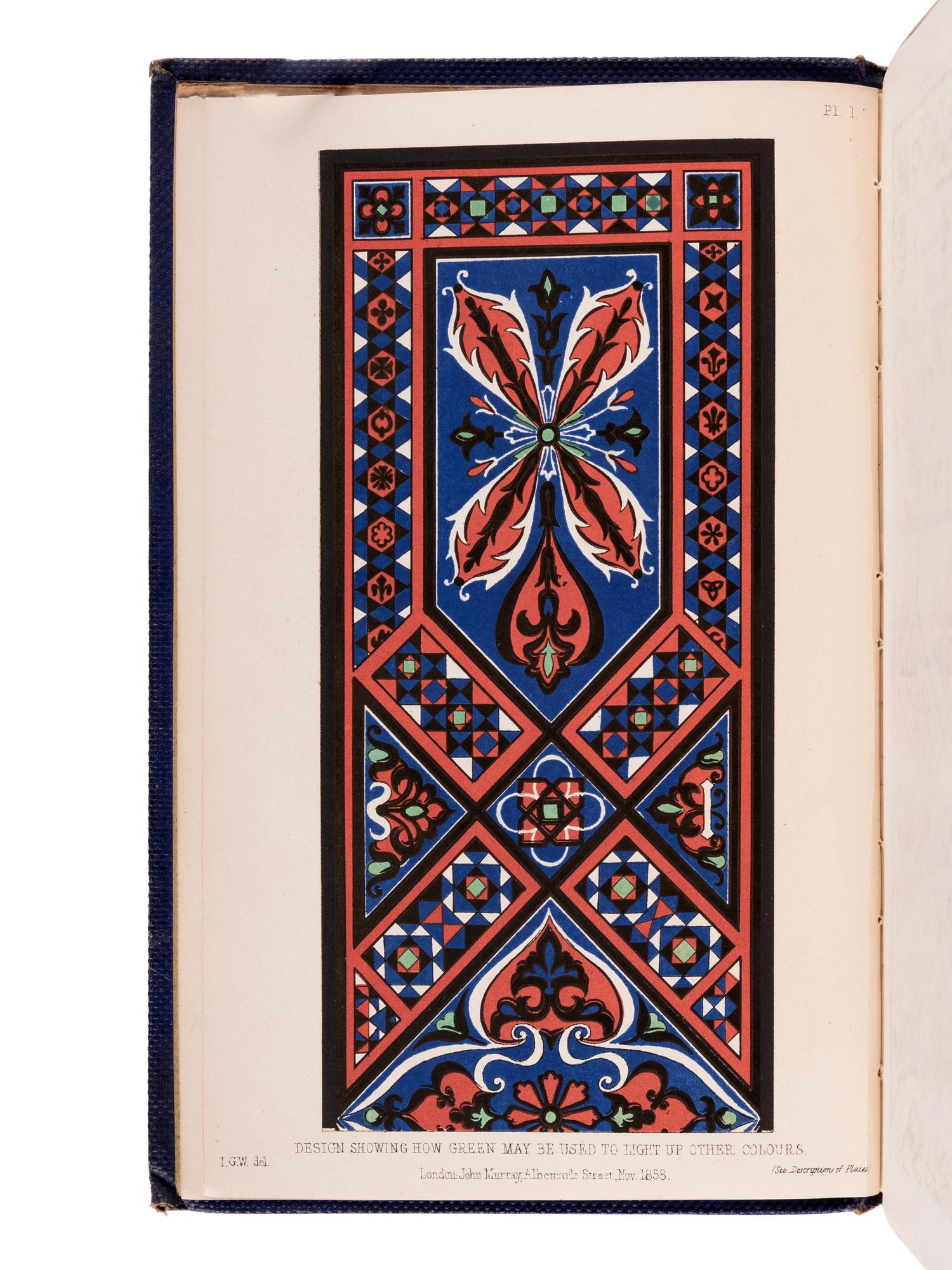 WILKINSON, John Gardner (1797-1875). On Colour and on the Necessity for a General Diffusion of Taste Among All Classes. With Remarks on Laying Out Dressed or Geometrical Gardens. London: Spottiswoode & Co. for John Murray, 1858.