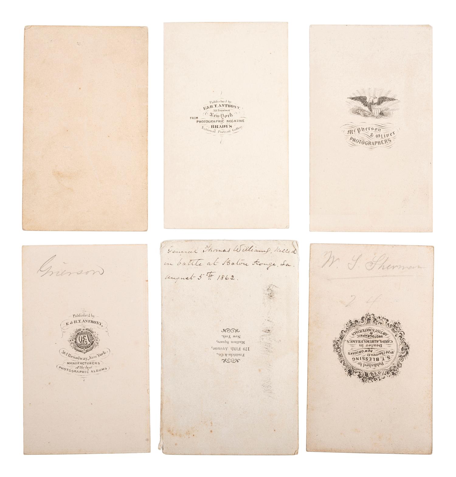 [CIVIL WAR - LOUISIANA]. A group of 11 photographs of Union generals, many from the Department of the Gulf, incl. W.T. Sherman, Thomas Williams, KIA Baton Rouge, and Edward Molineux.