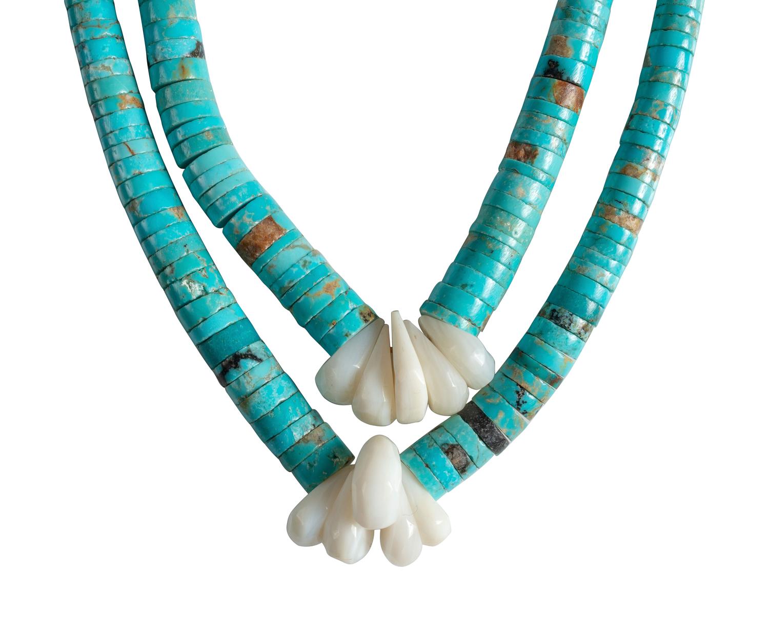 Pueblo Multi-Strand Rolled Turquoise and Coral Necklaces