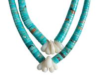 Pueblo Multi-Strand Rolled Turquoise and Coral Necklaces
