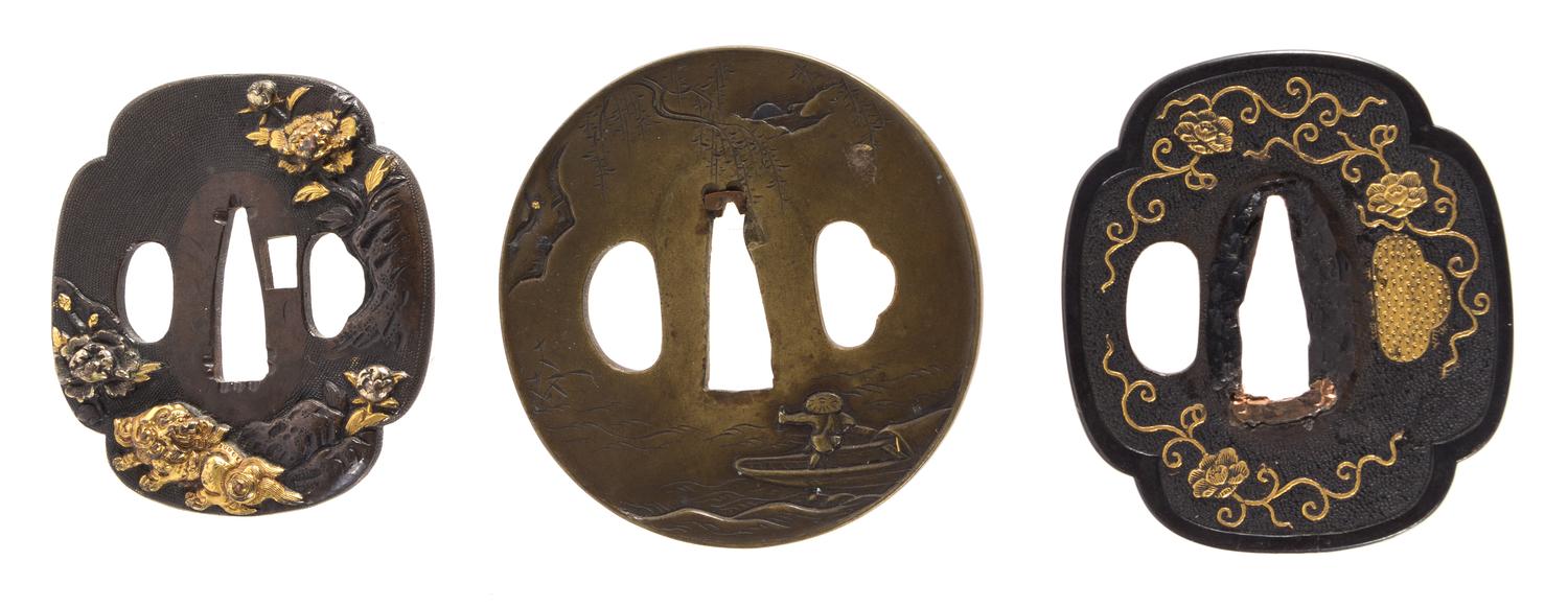 Three Metal Tsubas Diameter of largest 2 3/4 inches. — 19TH CENTURY