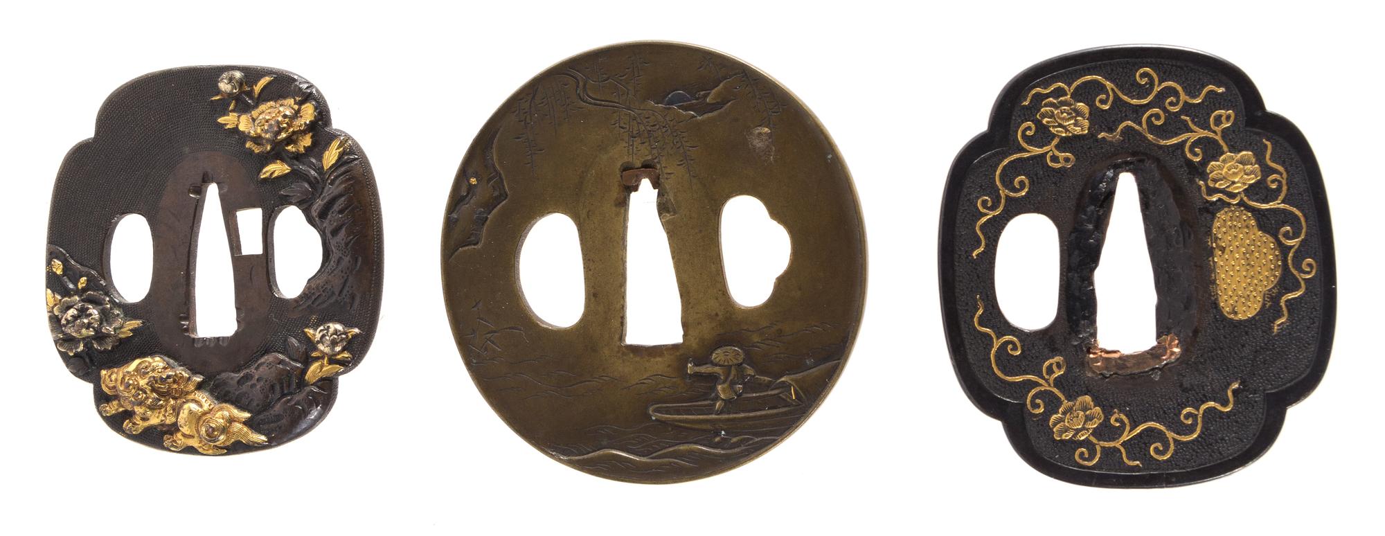 Three Metal Tsubas Diameter of largest 2 3/4 inches. — 19TH CENTURY