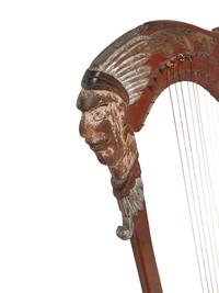 A Carved and Painted Harp With Native American Figure, Early 20th Century