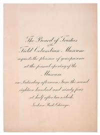 [CHICAGO]. Invitation to the grand opening of the Field Columbian Museum. Chicago, 1894.