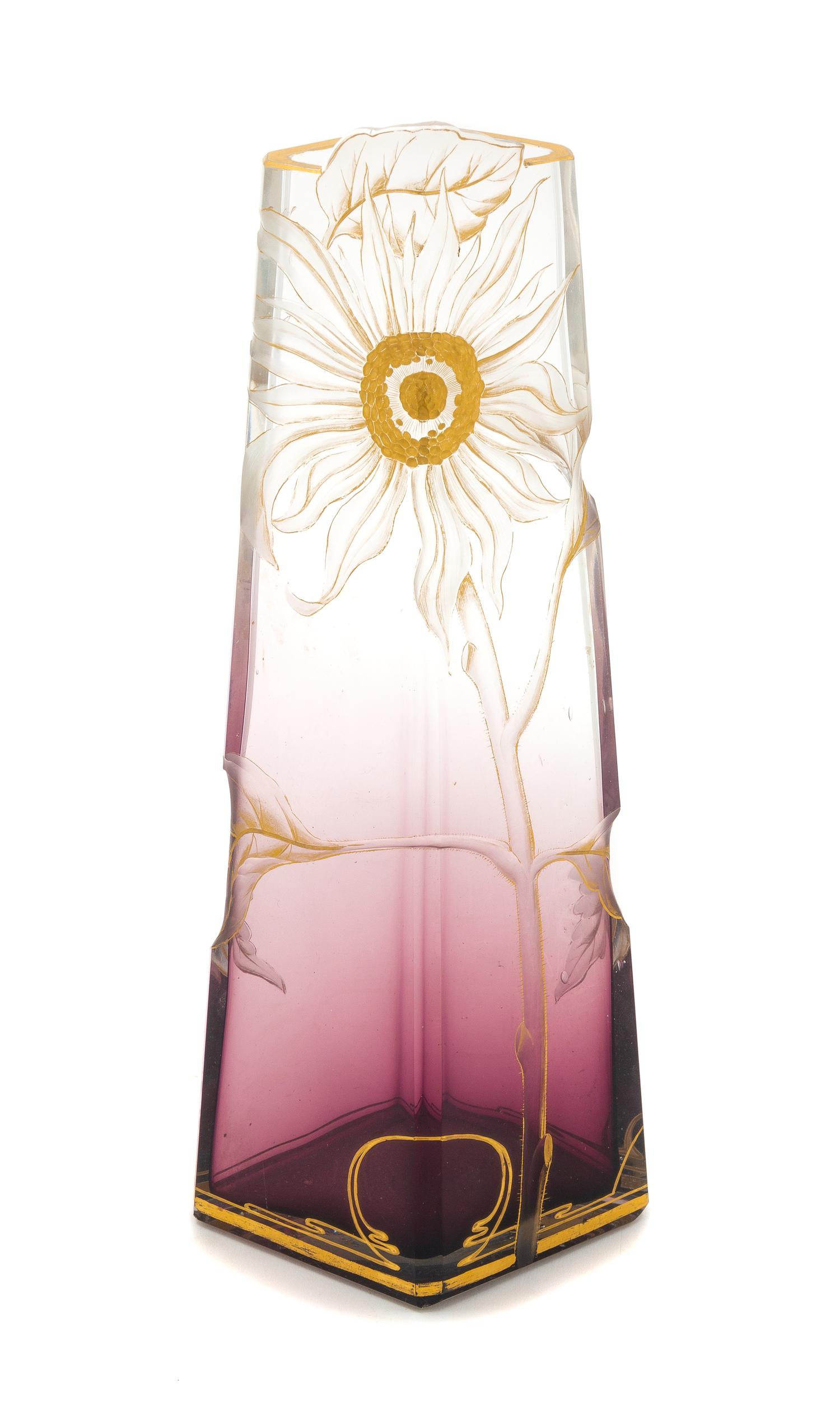 An Art Nouveau Carved and Gilt Decorated Amethyst Glass Vase Height 11 3/4 inches. — LATE 19TH CENTURY