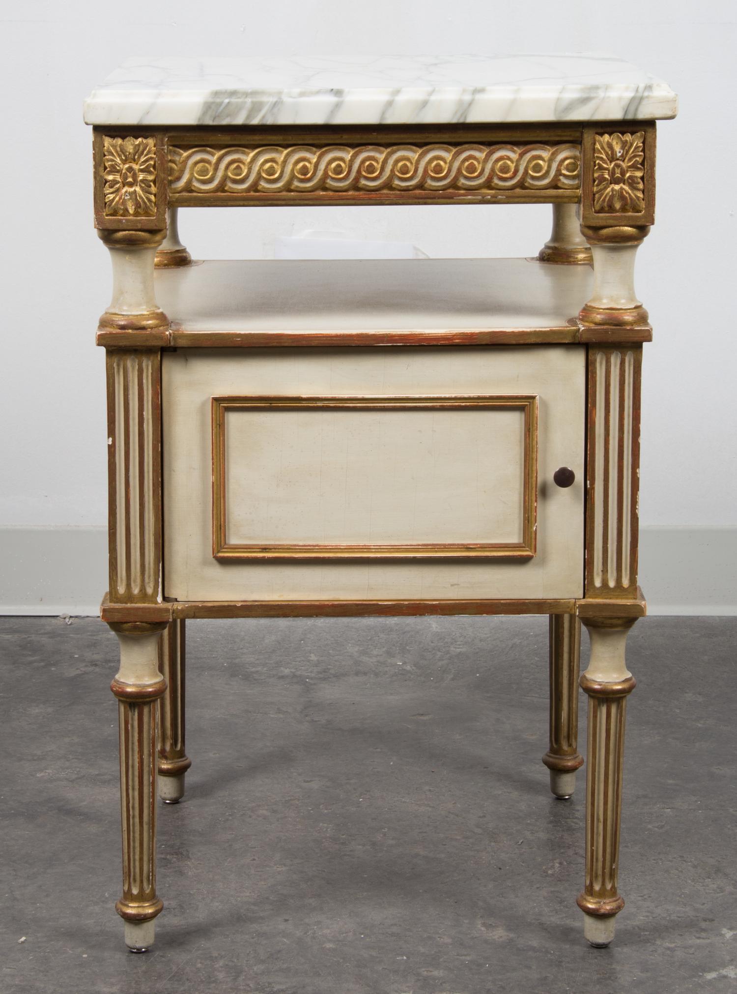 A Louis XVI Style Painted and Parcel Gilt Side Table Height 26 x width 16 3/4 x depth 16 3/4 inches. — MID-20TH CENTURY