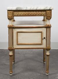 A Louis XVI Style Painted and Parcel Gilt Side Table Height 26 x width 16 3/4 x depth 16 3/4 inches. — MID-20TH CENTURY