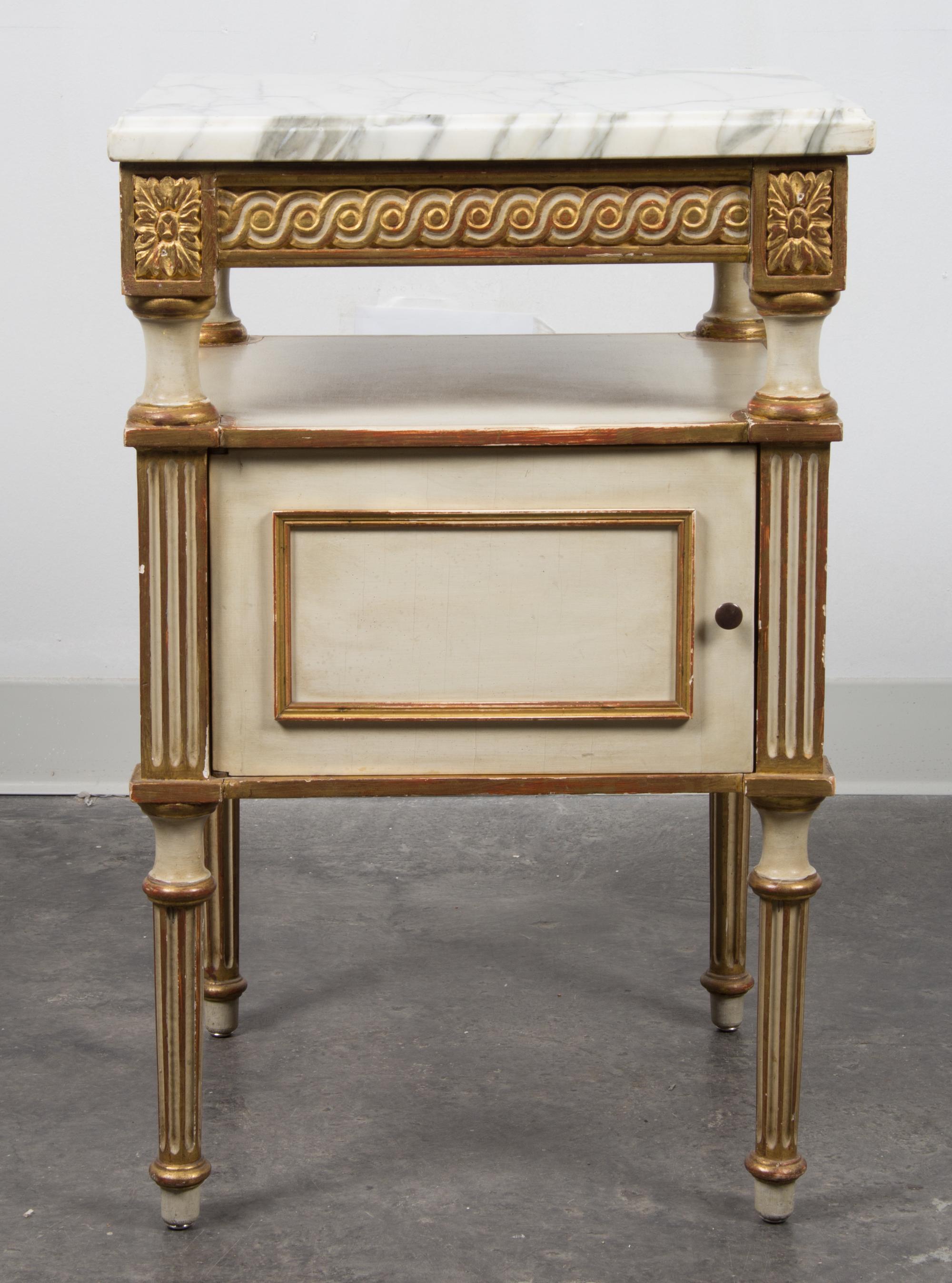 A Louis XVI Style Painted and Parcel Gilt Side Table Height 26 x width 16 3/4 x depth 16 3/4 inches. — MID-20TH CENTURY