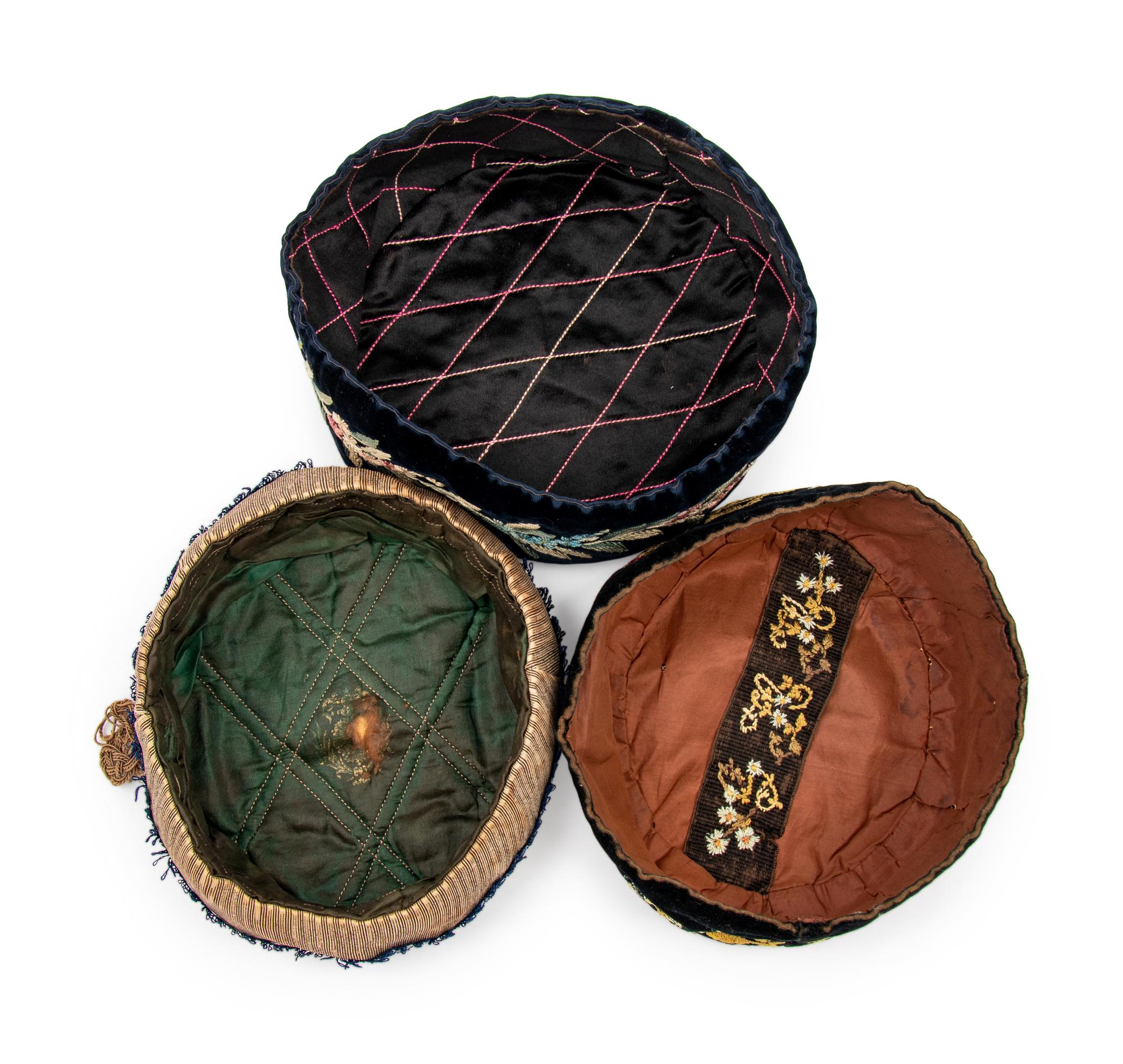Collection of Five Men's Smoking Caps, Mid 19th Century