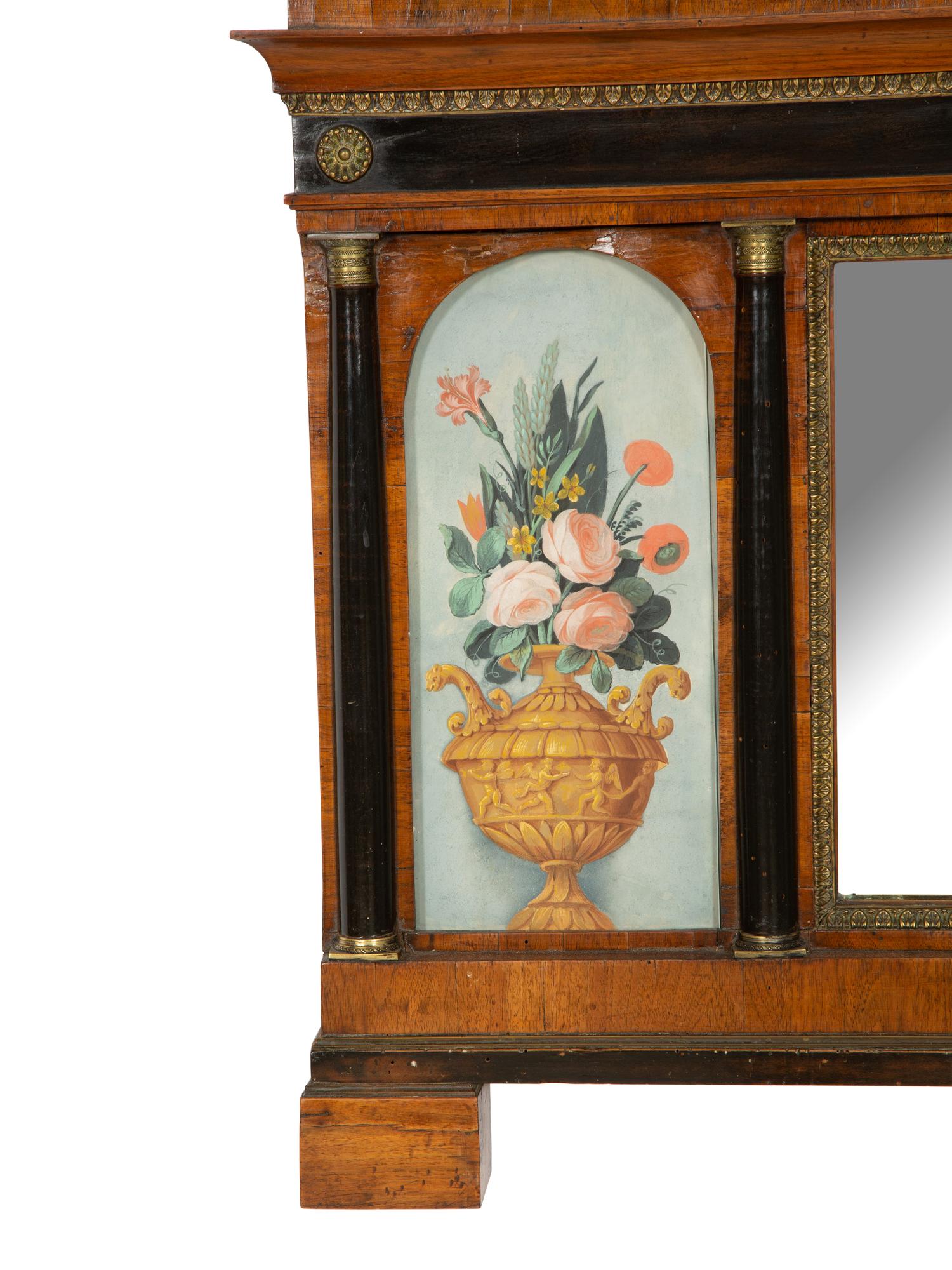 A North Italian Ebonized and Gilt Metal Mounted Walnut Overmantel Mirror