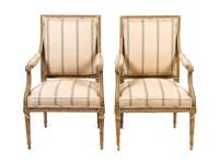 A Pair of Louis XVI Style Painted Fauteuils, Height 37 1/8 inches.