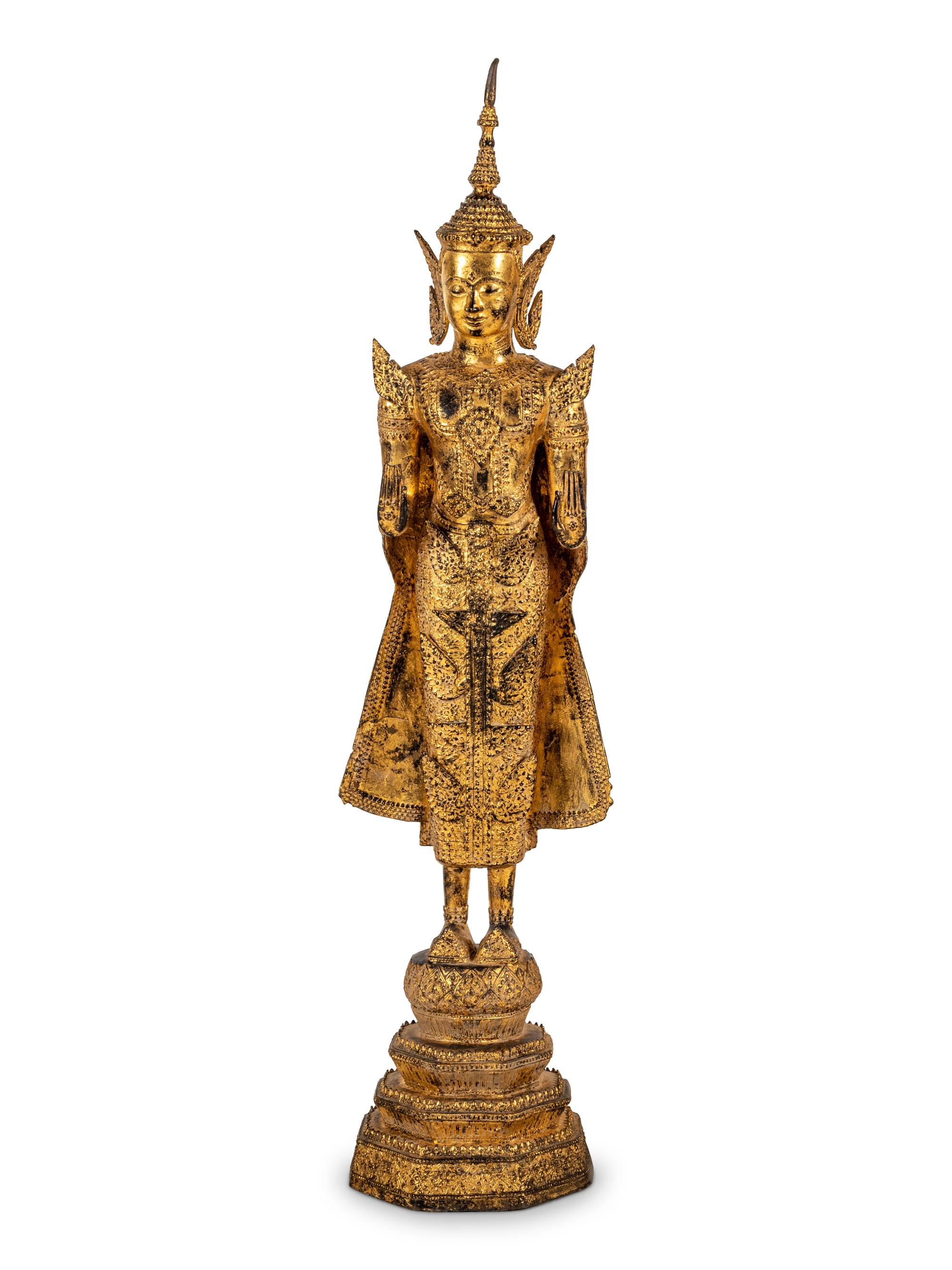 A Large Thai Gilt Bronze Figure of a Standing Deity