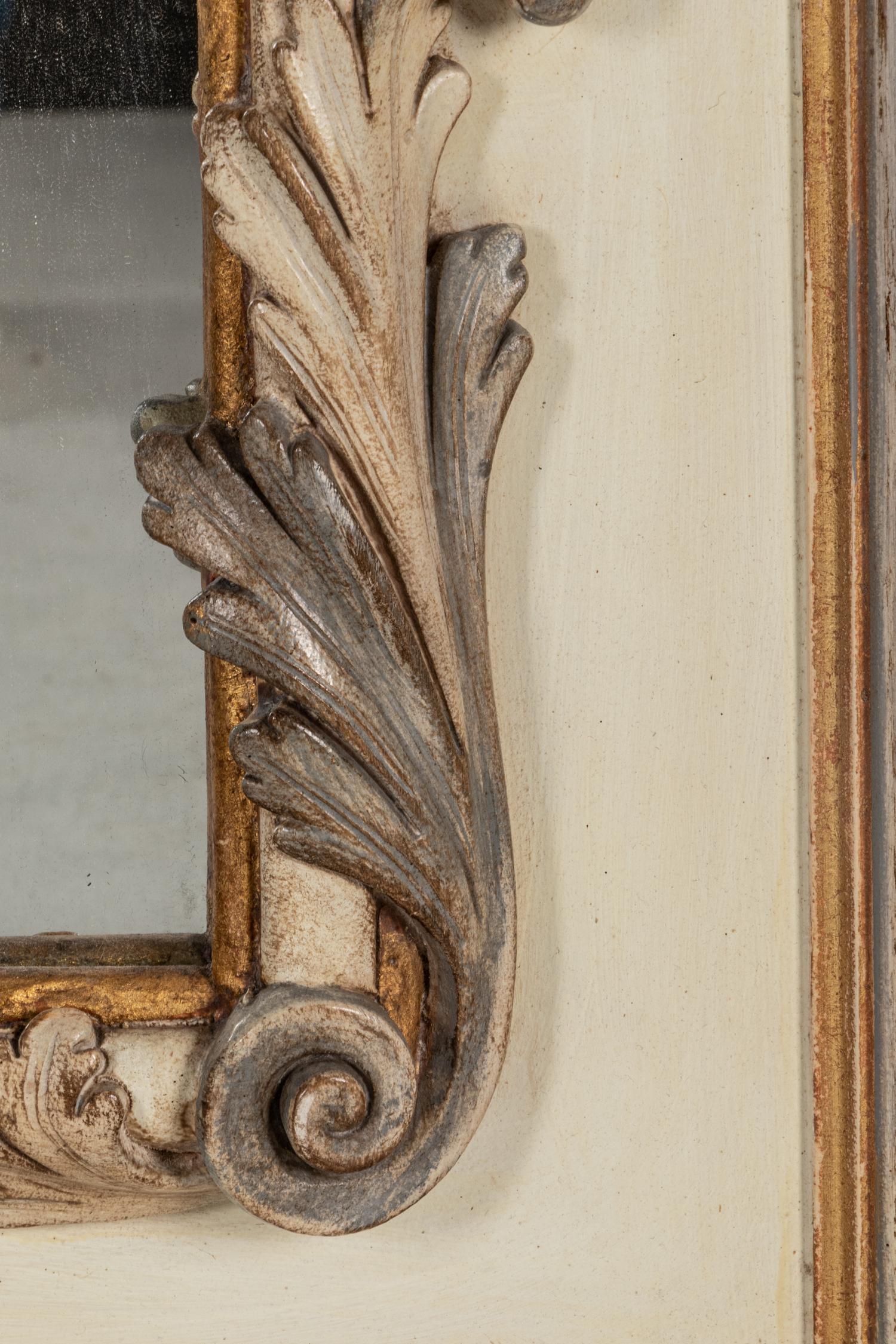 A Louis XV Style Painted and Parcel Gilt Pier Mirror