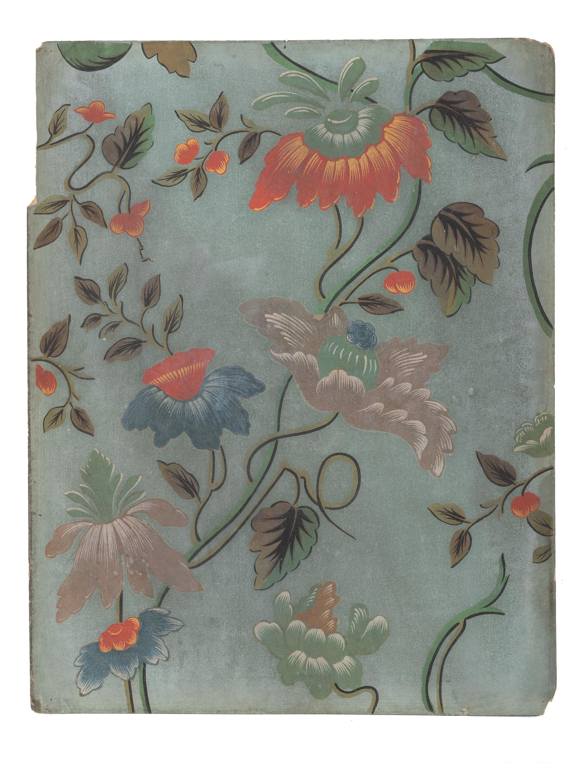 Five Continental Hand Painted Floral Wall Paper Panels