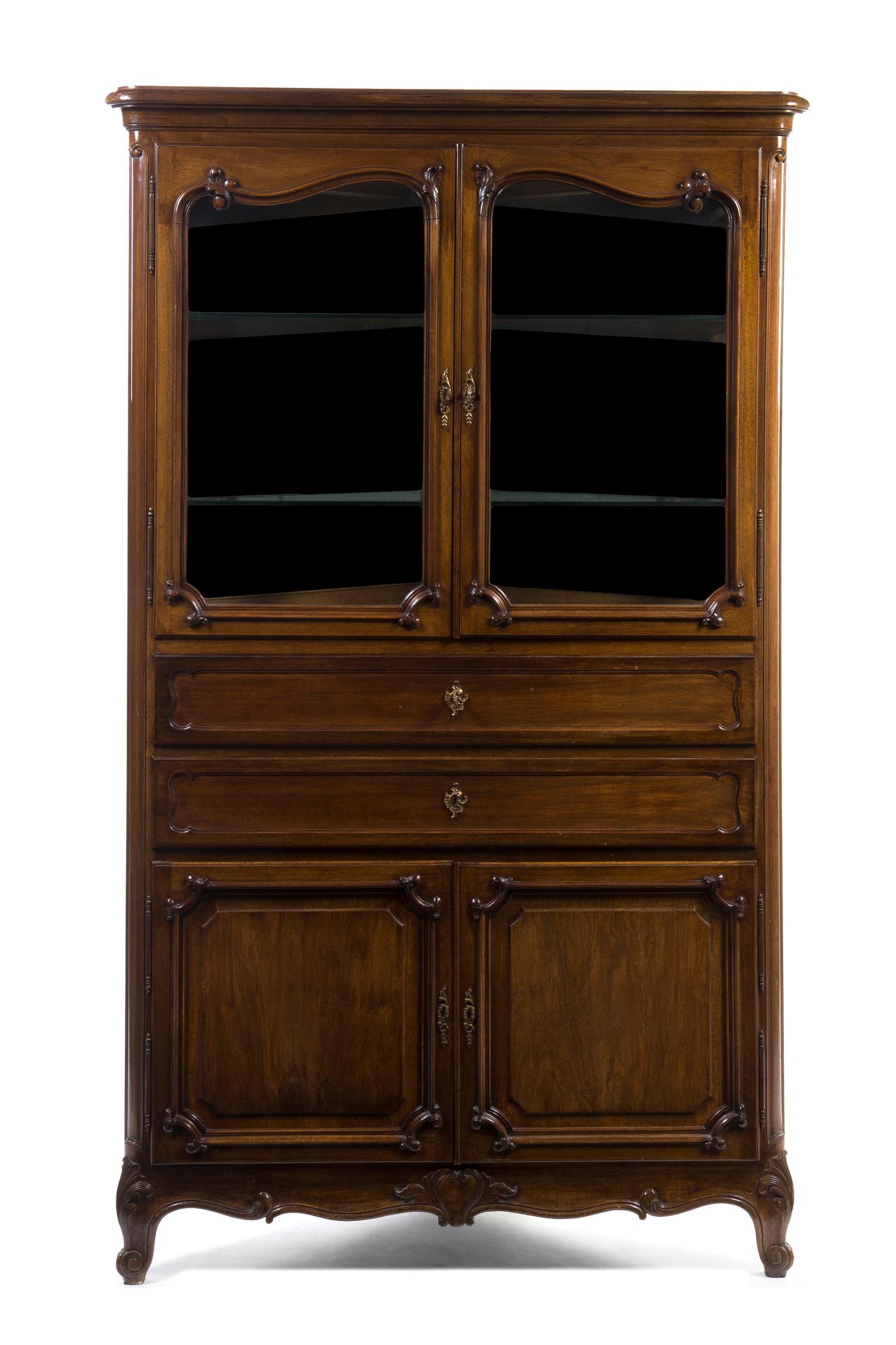 A Louis XV Style Mahogany Corner Cabinet, Paul Sormani (French, 1817-1877), Height 74 5/8 x width 44 1/4 x depth 24 inches.