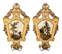 A Pair of North Italian Polychrome-Painted Two-Light Sconces