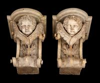 A Pair of Italian Amorini-Carved Marble Brackets — 18TH/19TH CENTURY
