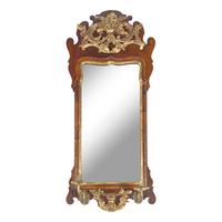 A George I Mahogany and Giltwood Looking Glass with Brass Candlearms