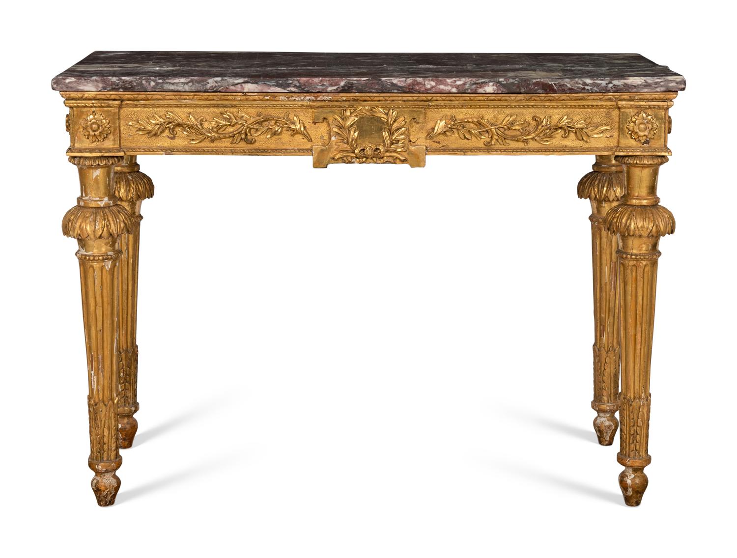 A North Italian Neclassical Carved Giltwood Console Table