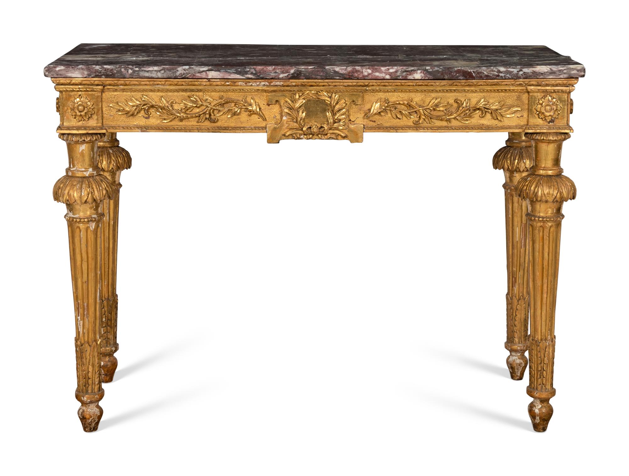 A North Italian Neclassical Carved Giltwood Console Table