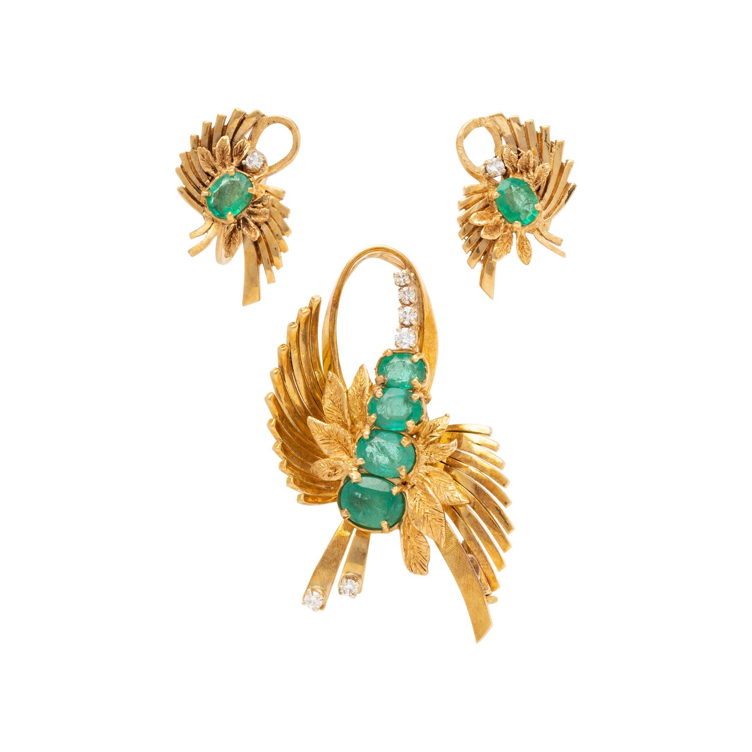 YELLOW GOLD, EMERALD AND DIAMOND SET
