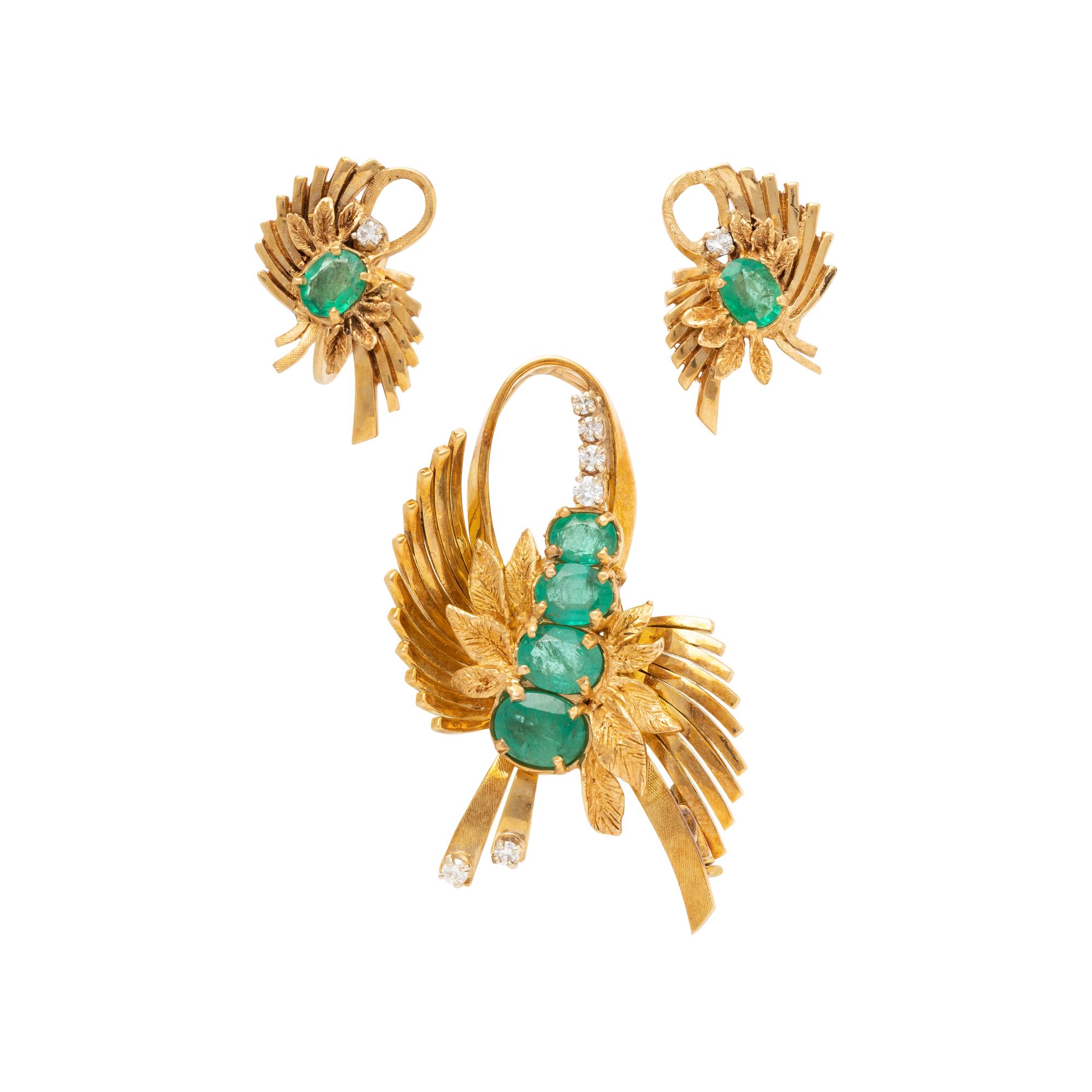 YELLOW GOLD, EMERALD AND DIAMOND SET