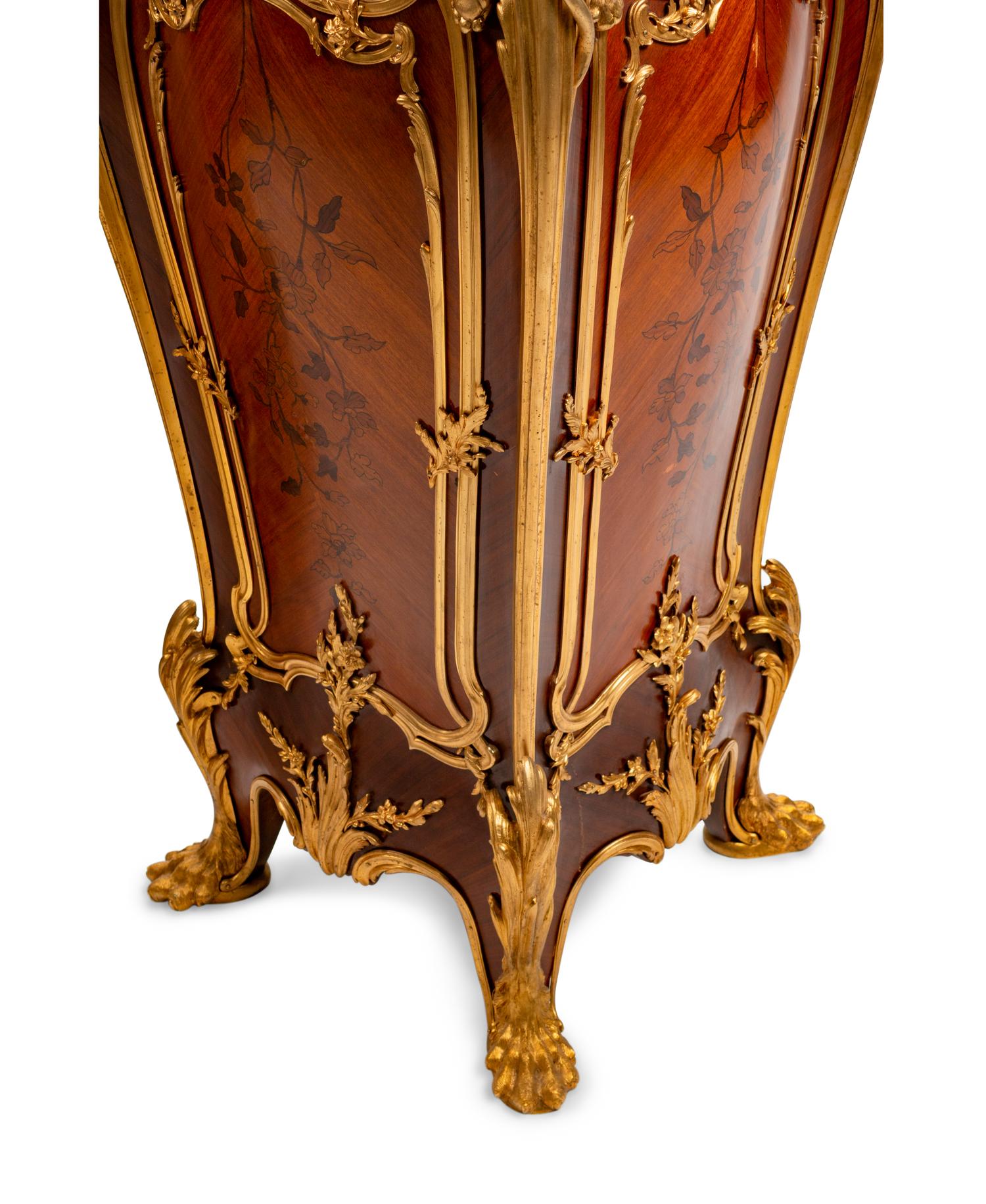 A Pair of Louis XV Style Gilt-Bronze-Mounted Marquetry Pedestals — AFTER A MODEL BY EMMANUEL ZWIENER, 20TH CENTURY