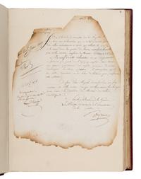 [Napoleon I (1769-1821), et al]. An archive of 123 signed documents, Paris, 1785-1818, salvaged from the 1871 fire at the Tuileries Palace.