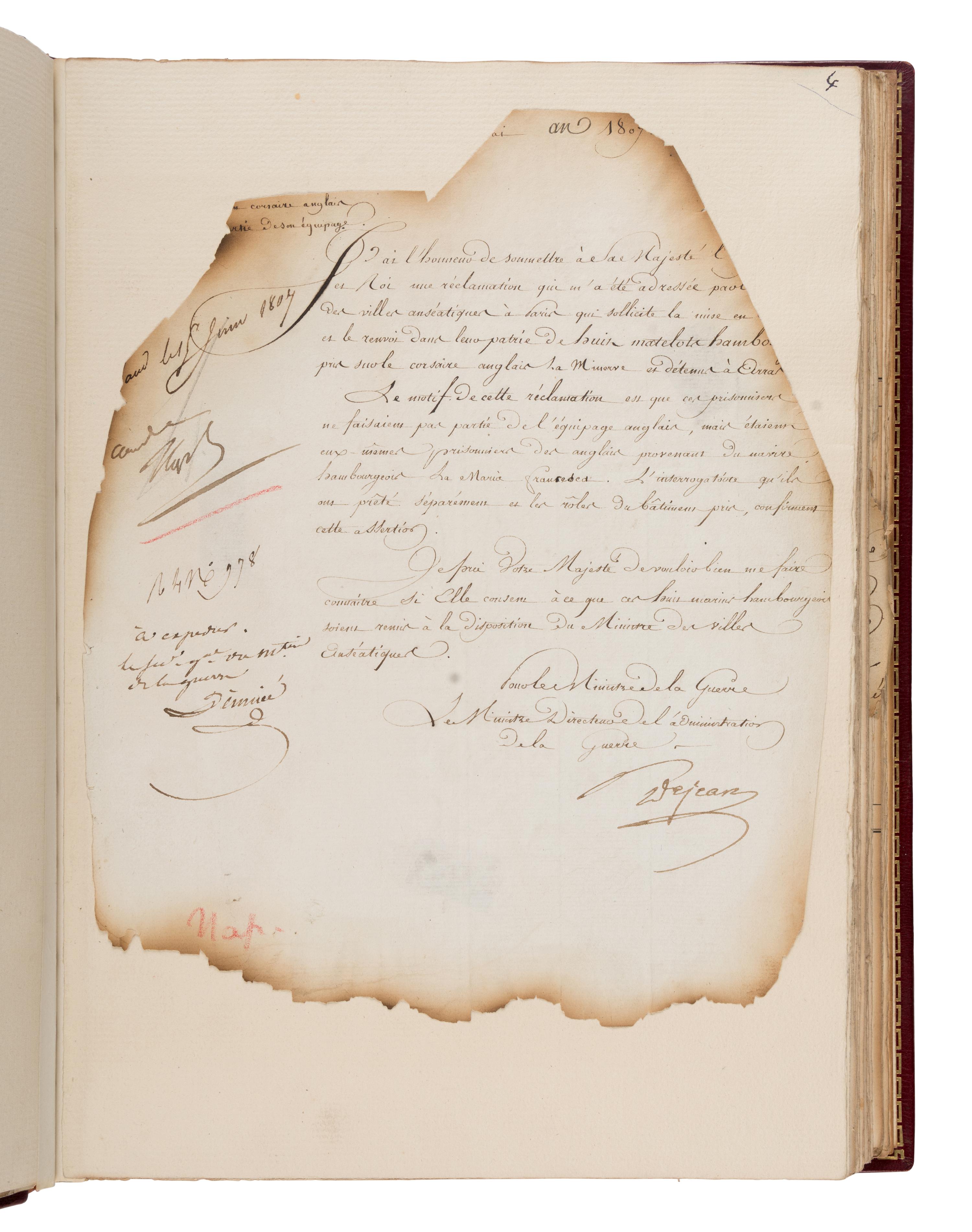 [Napoleon I (1769-1821), et al]. An archive of 123 signed documents, Paris, 1785-1818, salvaged from the 1871 fire at the Tuileries Palace.