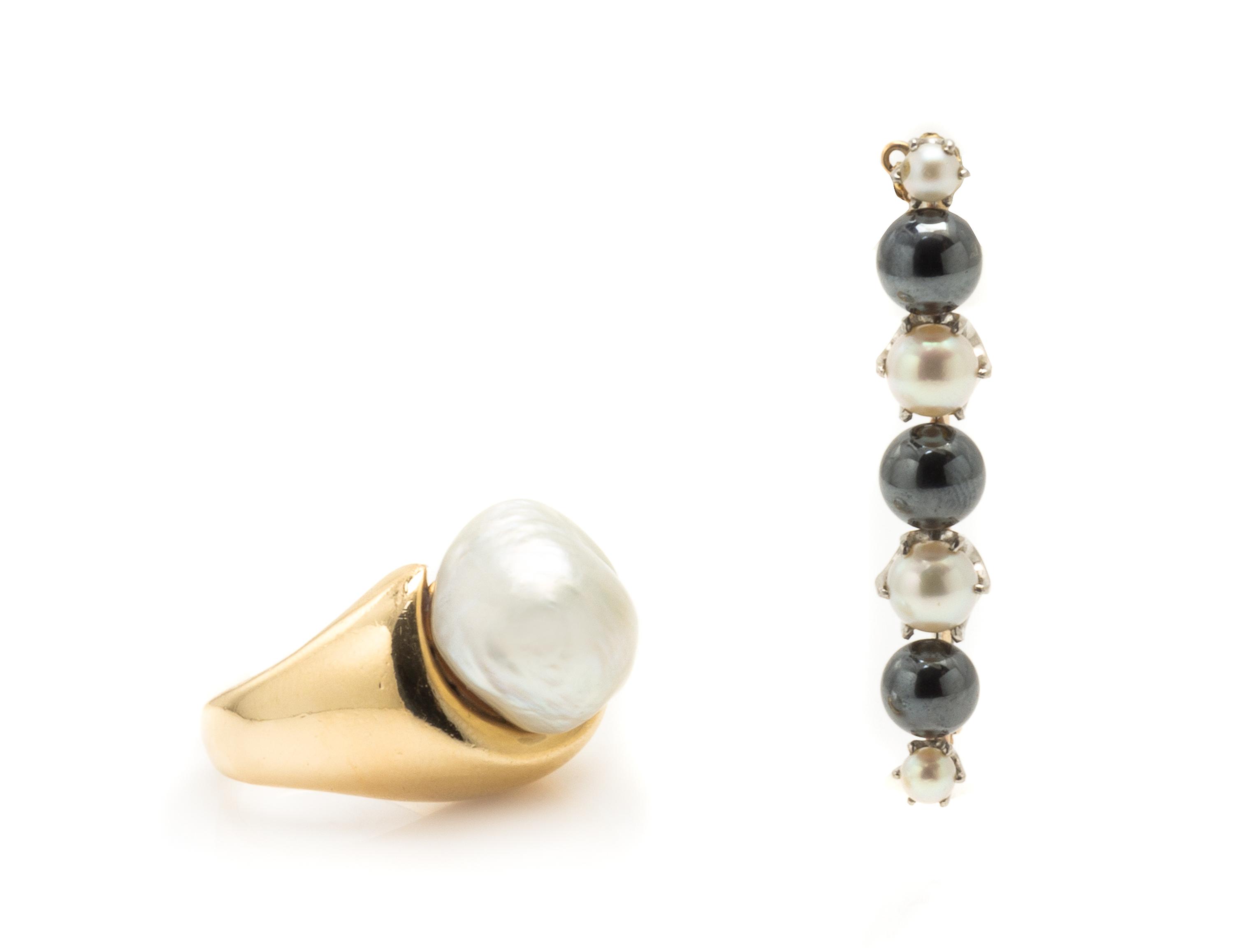 A Collection of Yellow Gold and Pearl Jewelry Items, 17.30 dwts.