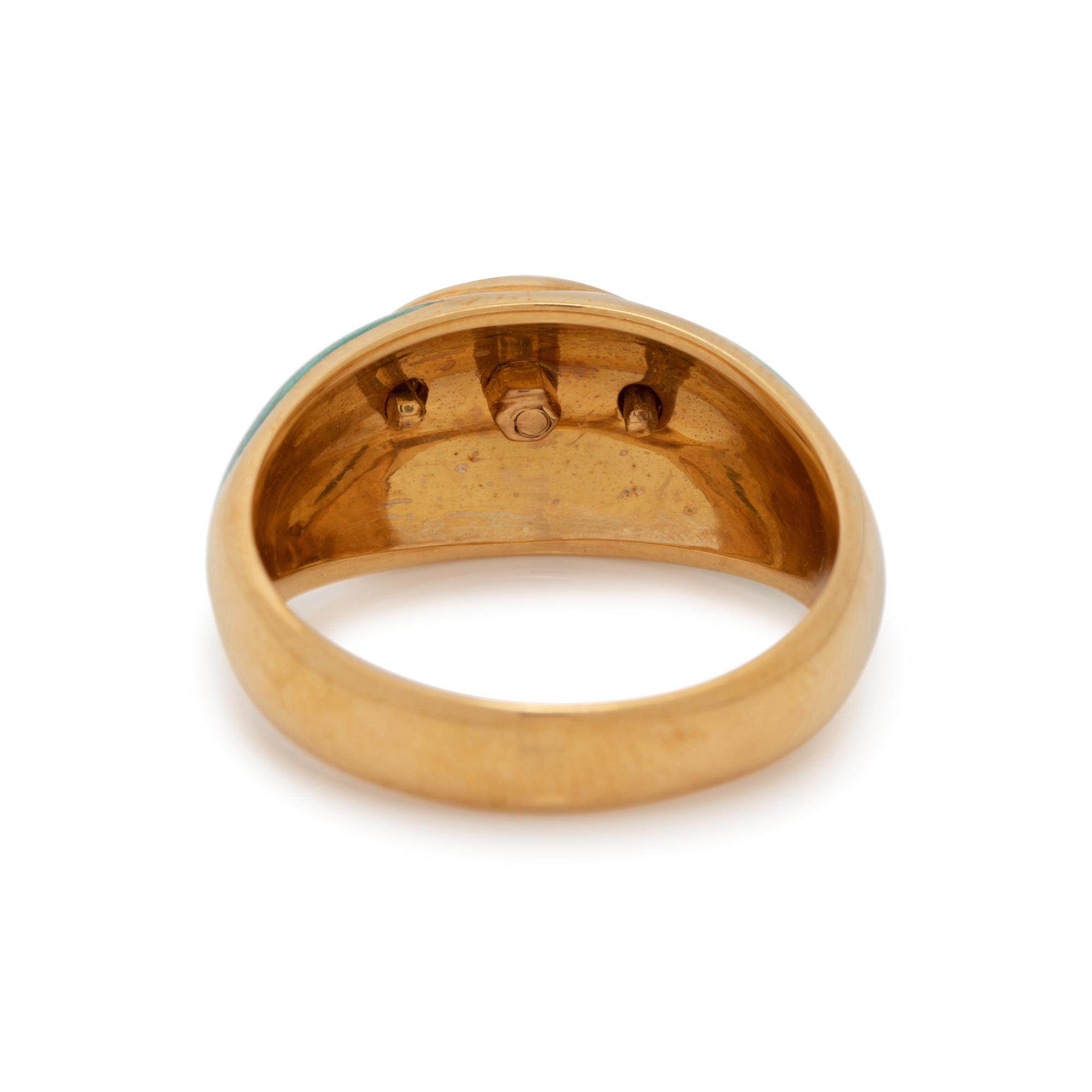 GREEN BERYL, DIAMOND AND ENAMEL RING