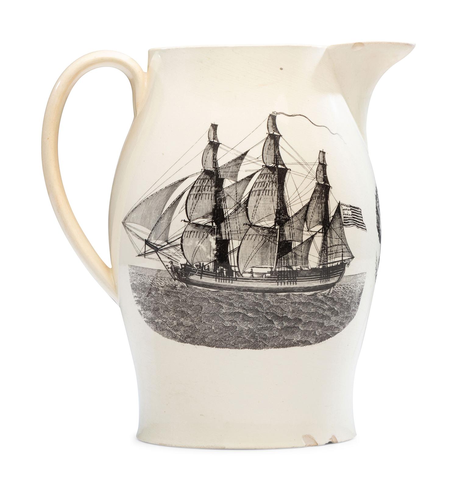 A Liverpool Transfer-Printed Creamware 'Apotheosis of George Washington' Pitcher